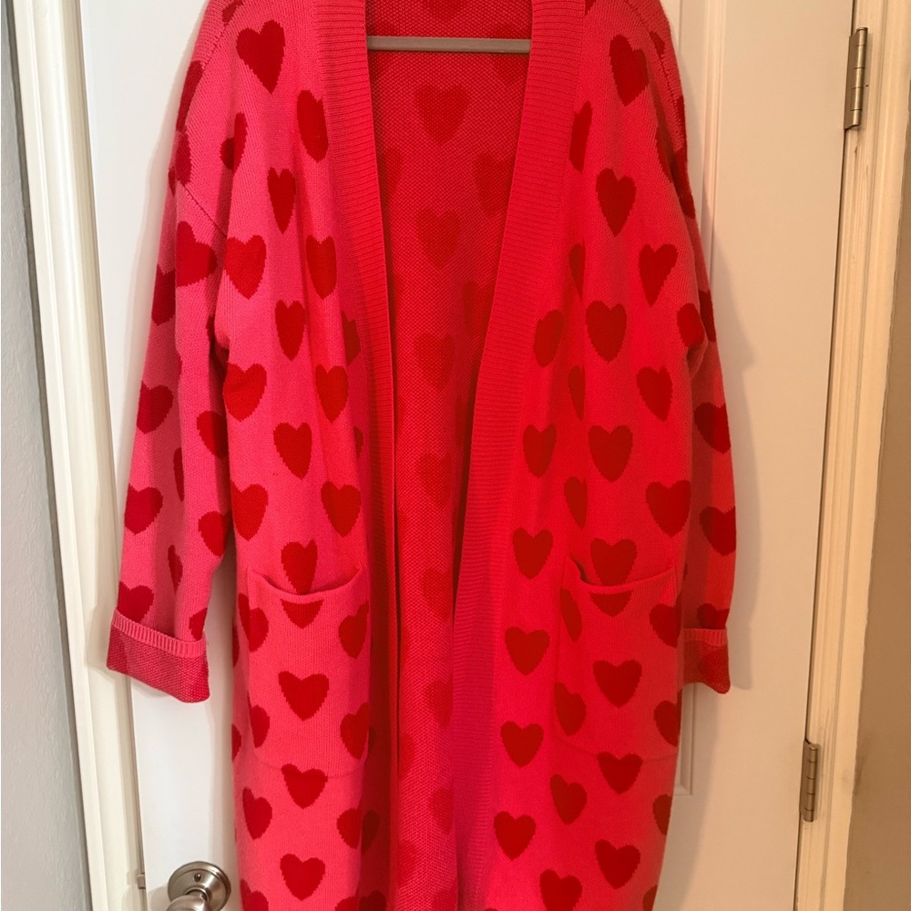 Unique Vintage Pink and Red Heart Cardigan